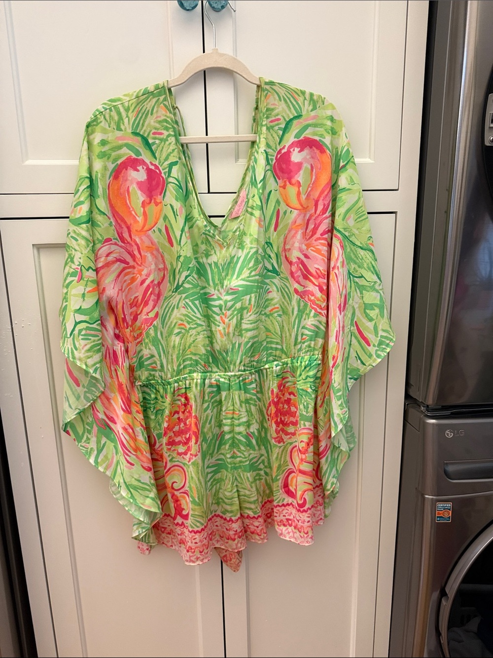 Lilly Pulitzer Girls Green and Pink Flamingo One-Piece Cover-Up